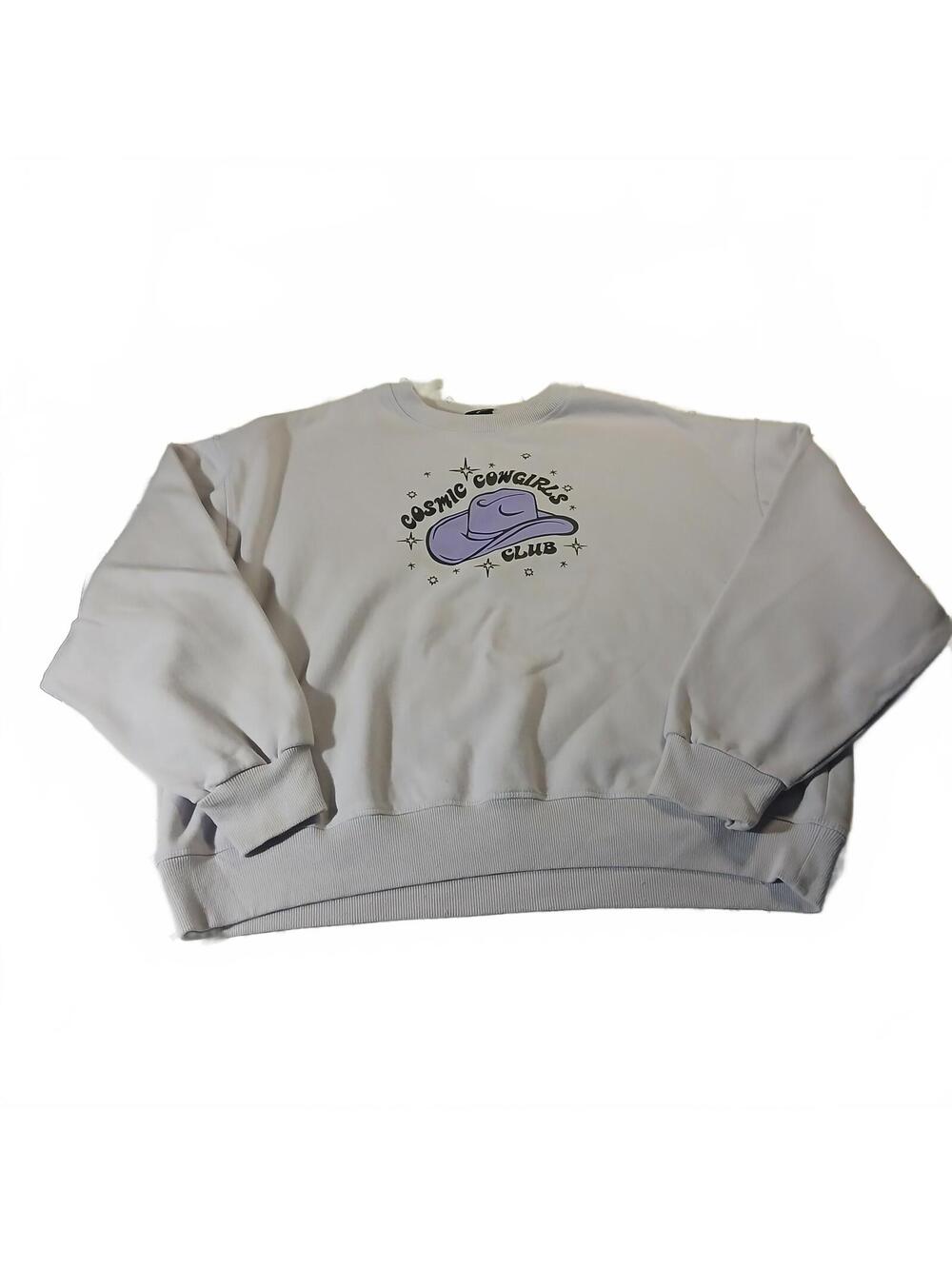 Cosmic Cowgirls Club Lavender Cropped Sweatshirt Western Graphic Top Medium